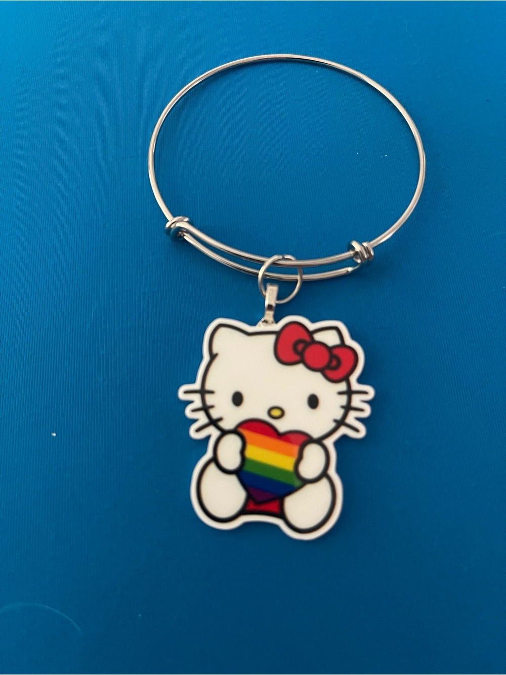 Hello Kitty Rainbow Heart Charm Bangle Bracelet